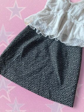 Vintage Express Black Mini Skirt with White Star Dot Pattern